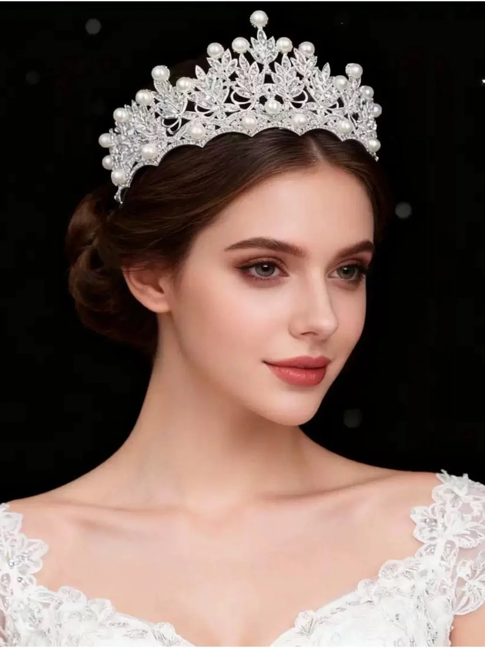 Crystal and Pearl Bridal Tiara Headpiece - Silver Finish